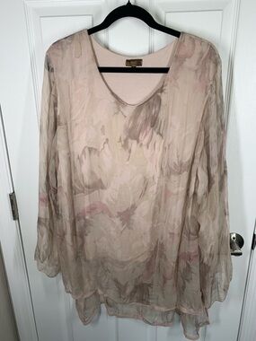 Amanti blush pink sheer silk top size 2X
